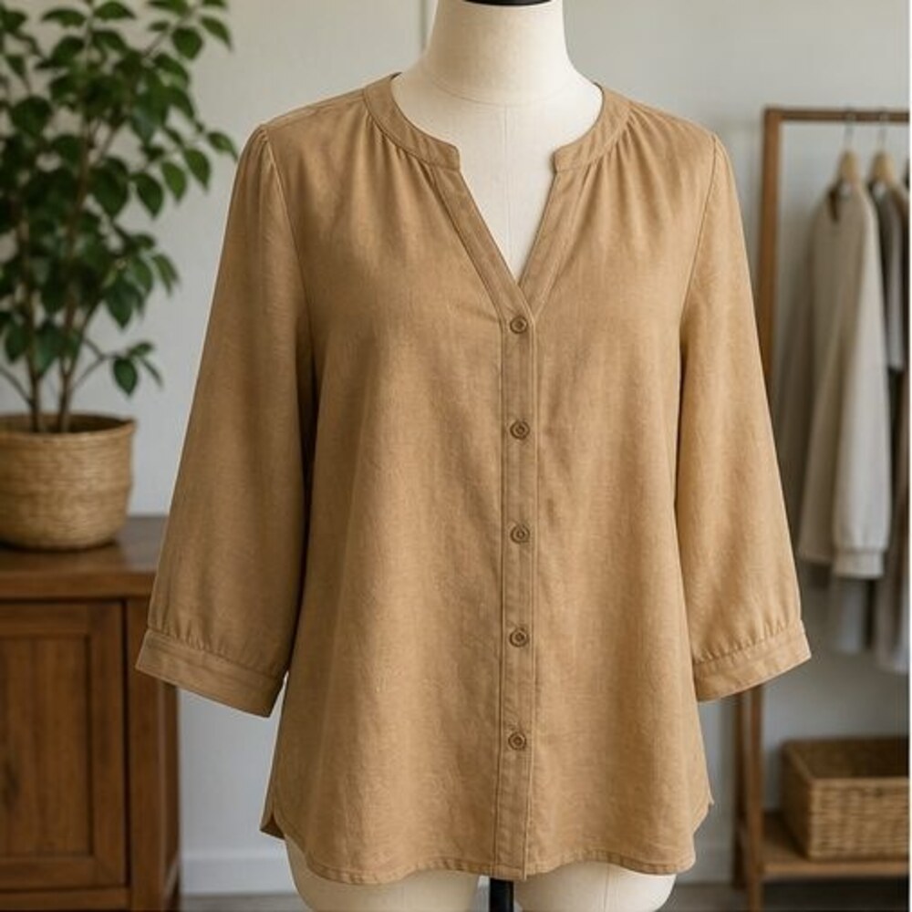 Camel Tie Neck Blouse